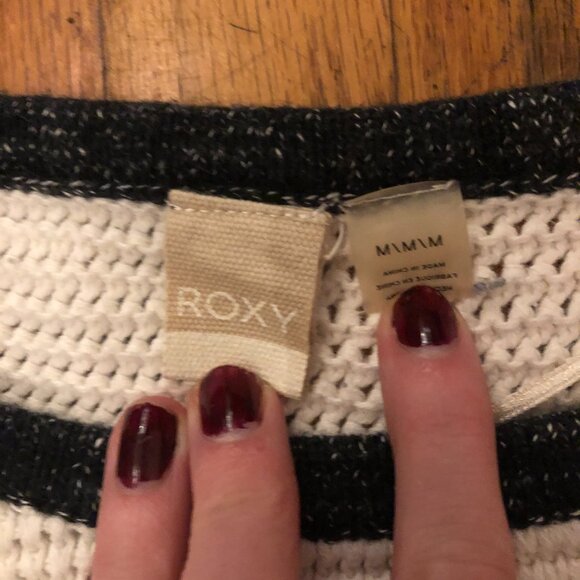 Roxy Black & White Striped Knit Sweater | Oversized Coastal Layering Piece - Picture 2 of 2